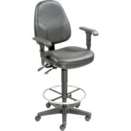 GLOBAL EQUIPMENT Interion    Leather Operator Stool with Arms - 360 #176   Footrest - Black 506757